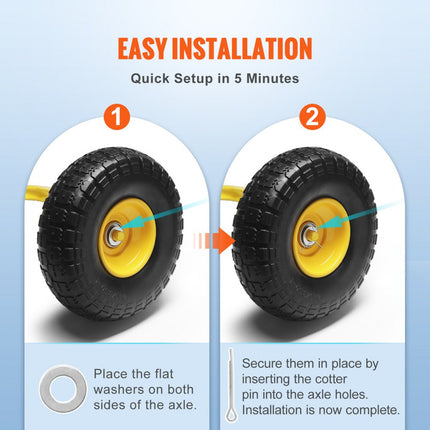 VEVOR volledige PU-wielen met RunFlat-banden, 10 inch, 2 stuks, 400 lbs dynamische belasting, 450 lbs statische belasting, tubeless banden en wielen voor steekwagens, bedrijfswagens, dolly's, tuinaanhangers