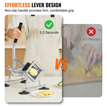 VEVOR Commerciële Groentesnijder, 1/4 + 3/8 + 1/2 Inch Fruitsnijder, Groentesnijder van roestvrij staal en aluminiumlegering, Handmatige snijmachine met antislipvoetjes, voor radijs, uien, aardappelen