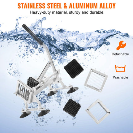 VEVOR Commerciële Groentesnijder, 1/4 + 3/8 + 1/2 Inch Fruitsnijder, Groentesnijder van roestvrij staal en aluminiumlegering, Handmatige snijmachine met antislipvoetjes, voor radijs, uien, aardappelen