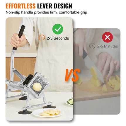 VEVOR Commerciële Groentesnijder, 1/4 Inch Fruitsnijder, Groentesnijder van roestvrij staal en aluminiumlegering, Handmatige Groentesnijder, voor Radijzen, Uien, Aardappelen, Citroenen