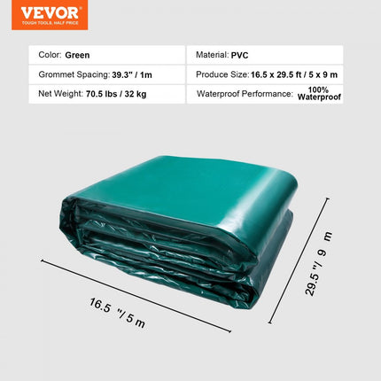 VEVOR groen zeildoek met oogjes 5x9m stoffen zeildoek PVC zeildoek beschermzeil 100% waterdicht UV-bestendig scheurvast houten zeildoek bouwzeil grondzeil ideaal voor kamperen en picknicken