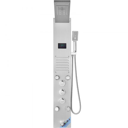 VEVOR douchepaneelsysteem, 6 douchemodi, LED en scherm Waterkracht douchepaneeltoren, regenval, waterval, 5 massagestralen, badkuipuitloop, handdouche, roestvrijstalen wandgemonteerde doucheset