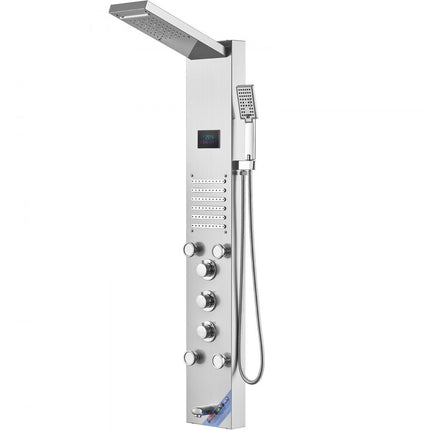 VEVOR douchepaneelsysteem, 6 douchemodi, LED en scherm Waterkracht douchepaneeltoren, regenval, waterval, 5 massagestralen, badkuipuitloop, handdouche, roestvrijstalen wandgemonteerde doucheset