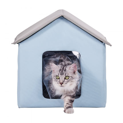 VEVOR Kattenhuis Kattengrothut Verwarmd 47x42x47cm Blauw (S)