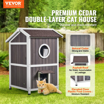 VEVOR Kattenhuis Cat Cave Kattenhut Hout Buiten Asfalt Dak 590x650x920mm