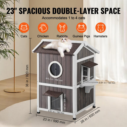 VEVOR Kattenhuis Cat Cave Kattenhut Hout Buiten Asfalt Dak 590x650x920mm
