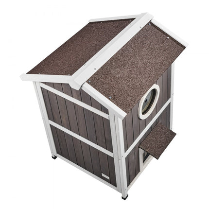 VEVOR Kattenhuis Cat Cave Kattenhut Hout Buiten Asfalt Dak 590x650x920mm