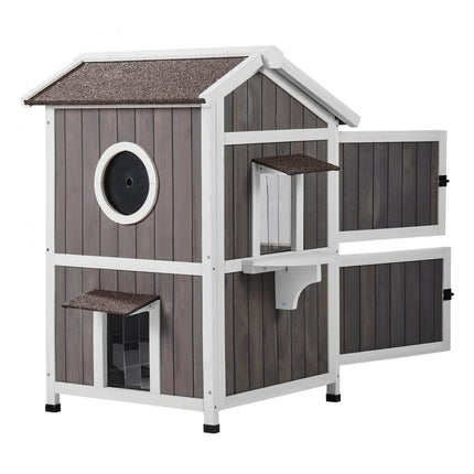 VEVOR Kattenhuis Cat Cave Kattenhut Hout Buiten Asfalt Dak 590x650x920mm