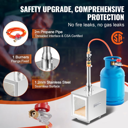 VEVOR Draagbare Propaan Forge 1 Brander Farrier Forge 2600°F Mes Metaal Vierkant