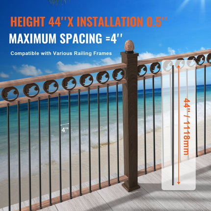 VEVOR Metalen trapbalusters 13x1118mm Vierkante decoratieve balusters van aluminiumlegering 31-pack dekbalusters met schroeven Klassieke holle rechte terrasleuning