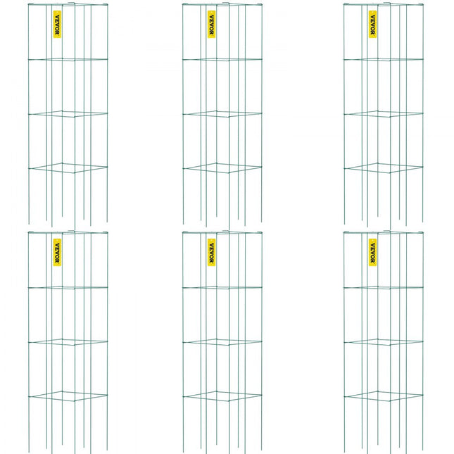 VEVOR Tomatenkooien 37 x 37 x 100 cm Set van 6 vierkante plantensteunkooien Robuuste groene tomatentorens van PVC-gecoat staal voor het beklimmen van groenten, planten, bloemen en fruit