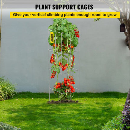 VEVOR Tomatenkooien, 30 x 30 x 117 cm, set van 5 vierkante plantensteunkooien, robuuste, zilveren PVC-gecoate stalen tomatentorens voor het beklimmen van groenten, planten, bloemen en fruit