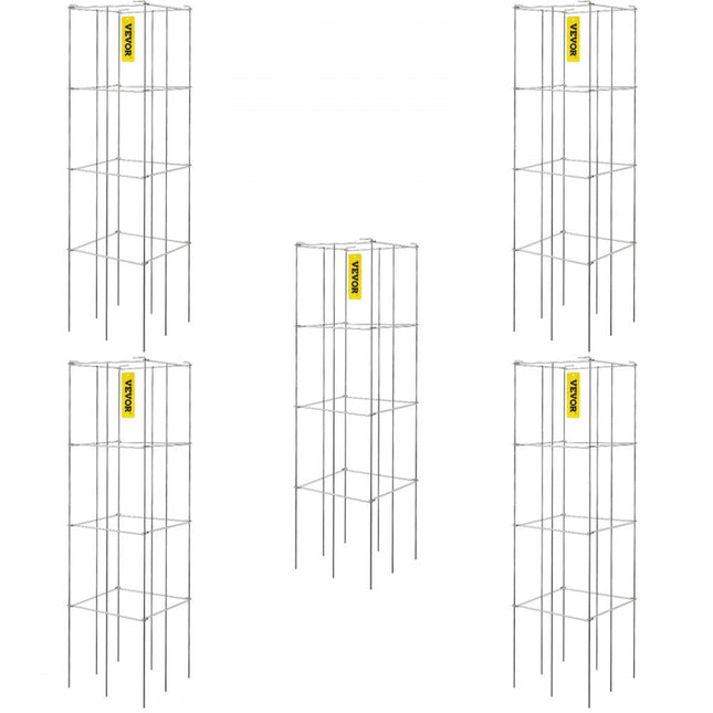 VEVOR Tomatenkooien, 30 x 30 x 117 cm, set van 5 vierkante plantensteunkooien, robuuste, zilveren PVC-gecoate stalen tomatentorens voor het beklimmen van groenten, planten, bloemen en fruit