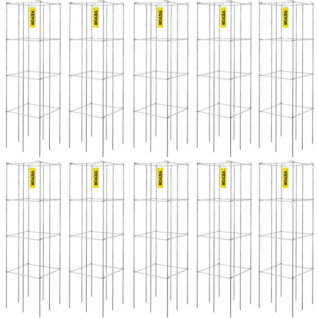 VEVOR tomatenkooien, 30 x 30 x 117 cm, set van 10 vierkante plantensteunkooien, zware tomatentorens van zilver PVC gecoat staal voor het klimmen van groenten, planten, bloemen en fruit
