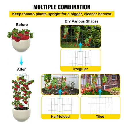 VEVOR Tomatenkooien 30 x 30 x 117 cm Set van 5 vierkante plantensteunkooien Robuuste groene tomatentorens van PVC-gecoat staal voor het beklimmen van groenten, planten, bloemen en fruit