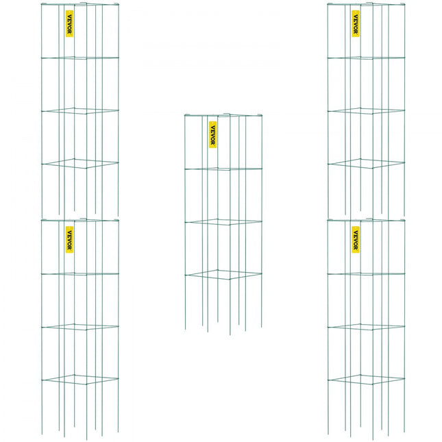 VEVOR Tomatenkooien 30 x 30 x 117 cm Set van 5 vierkante plantensteunkooien Robuuste groene tomatentorens van PVC-gecoat staal voor het beklimmen van groenten, planten, bloemen en fruit