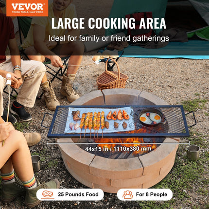 VEVOR X-Marks vuurplaatsgrillrooster, rechthoekig kookrooster, robuust stalen kampvuur BBQ-grillrooster met handvat en ondersteuning X-draad, draagbaar campingkookgerei voor buitenfeestbijeenkomsten, 44 inch zwart