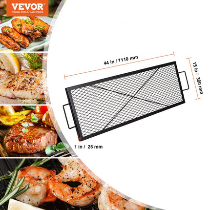 VEVOR X-Marks vuurplaatsgrillrooster, rechthoekig kookrooster, robuust stalen kampvuur BBQ-grillrooster met handvat en ondersteuning X-draad, draagbaar campingkookgerei voor buitenfeestbijeenkomsten, 44 inch zwart