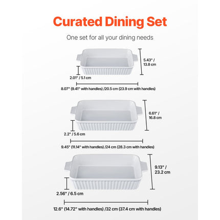 VEVOR Keramische 3-delige rechthoekige bakvormenset, diepe ovenschaal