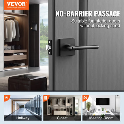 VEVOR 5x deurbeslag Compatibele deurdikte 35-45mm Deurkruk van zinklegering Deurkruk ZONDER sluitfunctie Deurknop 60-70mm verstelbaar Greepset 57x26mm Slotmaat mat zwart