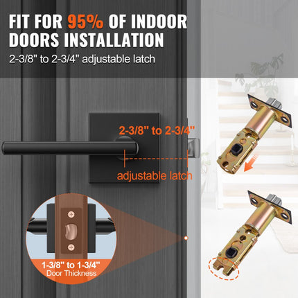 VEVOR 5x deurbeslag Compatibele deurdikte 35-45mm Deurkruk van zinklegering Deurkruk ZONDER sluitfunctie Deurknop 60-70mm verstelbaar Greepset 57x26mm Slotmaat mat zwart