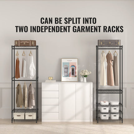 VEVOR verrijdbaar kledingrek kapstok 362 kg belastbaar vrijstaand kledingrek 174x180x45 cm 3 kledingstangen multifunctioneel 8-laags voor slaapkamer, wasruimte, kleedkamer
