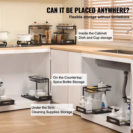 VEVOR 2 lagen, uitschuifbaar, 2 x kastorganizer voor onder de gootsteen, 27x36x28cm