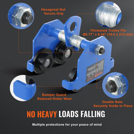 VEVOR-loopkat 0,5 T draagvermogen rollend onderstel met dubbele wielen, verstelbaar voor I-balk flensbreedte 63,5 tot 139,7 mm Zware garagelift van gelegeerd staal voor recht gebogen I-balken