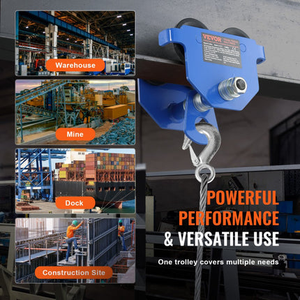 VEVOR-loopkat 0,5 T draagvermogen rollend onderstel met dubbele wielen, verstelbaar voor I-balk flensbreedte 63,5 tot 139,7 mm Zware garagelift van gelegeerd staal voor recht gebogen I-balken