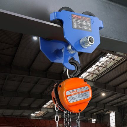 VEVOR-loopkat 0,5 T draagvermogen rollend onderstel met dubbele wielen, verstelbaar voor I-balk flensbreedte 63,5 tot 139,7 mm Zware garagelift van gelegeerd staal voor recht gebogen I-balken