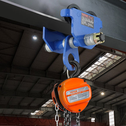 VEVOR trolley 1000 kg draagvermogen rollend onderstel met dubbele wielen, verstelbaar voor I-balk flensbreedte 63,5 tot 177,8 mm Zware garagelift van gelegeerd staal voor recht gebogen I-balken