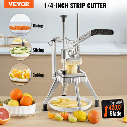 VEVOR Aardappelsnijder Fritessnijder 1/4 inch Frietsnijder Groentesnijder Commerciële Chopper Fruitsnijder met 2 vervangende messen, RVS Chopper Groentesnijder