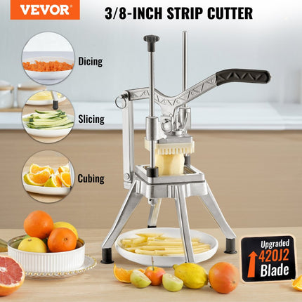 VEVOR Aardappelsnijder Fritessnijder 3/8 Inch, Fritessnijder Groentesnijder Commerciële Chopper Fruitsnijder met 2 Vervangende Messen, RVS Chopper Salade, Fruit