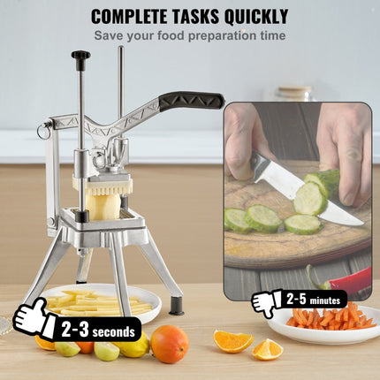 VEVOR Aardappelsnijder Fritessnijder 3/8 Inch, Fritessnijder Groentesnijder Commerciële Chopper Fruitsnijder met 2 Vervangende Messen, RVS Chopper Salade, Fruit