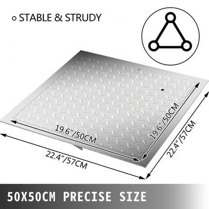 VEVOR Verzonken Putdeksel Toegangsluik Antislip Framemaat 57 x 57 cm Zilver
