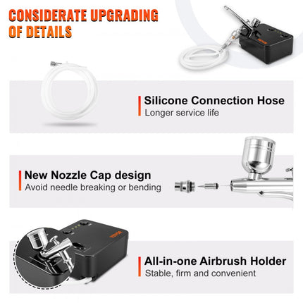 VEVOR Mini Airbrush Set Compressor Dubbelwerkende Spuitpistool Spuitpistool