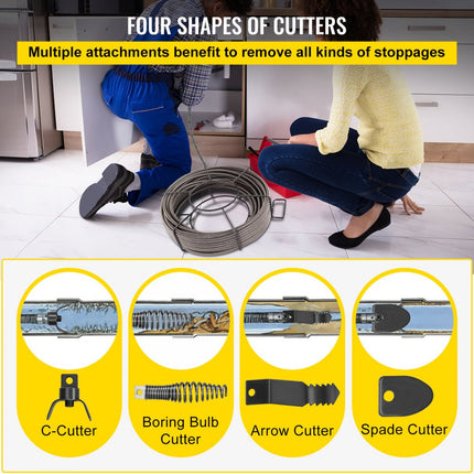 VEVOR Ontstoppingsmachine Pijpreiniging spiraalvormige pijpreinigingsschacht 15 meter 50ft*3/8 afvoerreiniging