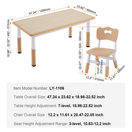 VEVOR kinderzitgroep, kindertafel, 4 kinderstoelen, 1 tafel, kinderzitgroep van PP, kindertafelset, verstelbaar 48,2-57,2 cm / 27-31 cm voor kinderen, meisjes, speelkamer, stabiele kindermeubelset