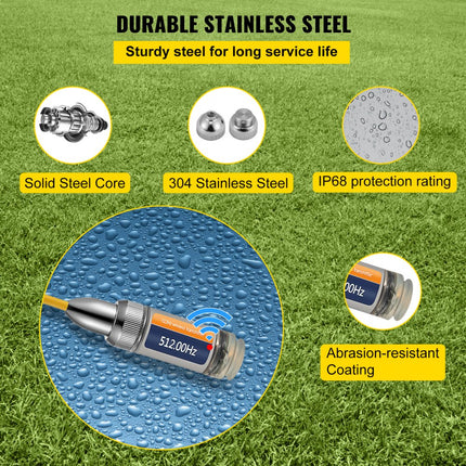 VEVOR 512HZ sonde 8/5" en 1/4-20" aansluitingen starre afvoerzoeker voor het lokaliseren en detecteren van kleine rioleringen en pijpen, zilver