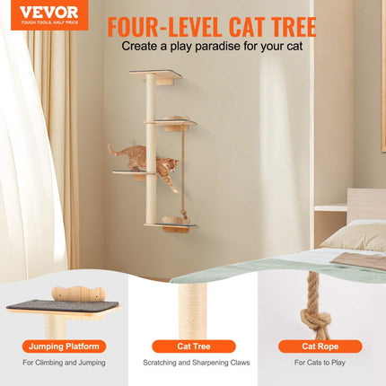 VEVOR kattenplank boom kattenkrabtoren kattenplank wandkrabpaal krabpaal 125cm