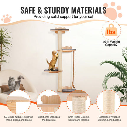 VEVOR kattenplank boom kattenkrabtoren kattenplank wandkrabpaal krabpaal 125cm