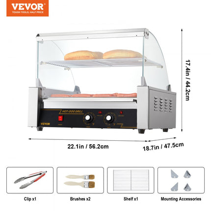 VEVOR Hot Dog Maker Hot Dog Grill Hot Dog Rolls Grill RVS 11 Rollen 2,2kW