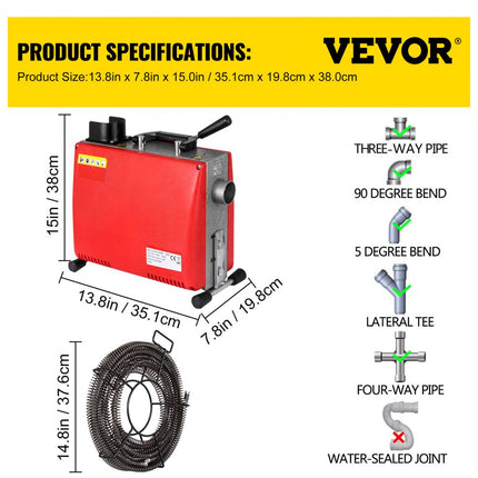 VEVOR Elektrische buisreinigingsmachine 3/4 ""-4"" rioolreinigingsmachine buisreiniger reiniging gereedschap 400PRM pijpreinigingstoestel reiniging gereedschap 220v 250W / 700W