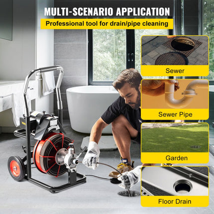 VEVOR Ontstoppingsmachine Afvoerreinigingsmachine 370W afvoerreinigingsapparaat spiraalvormige afvoerreiniger 1750R/min