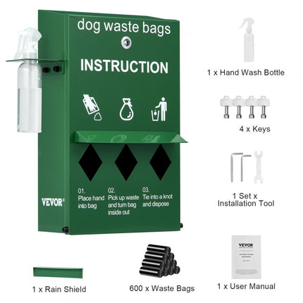 VEVOR hondenpoepzakjesdispenser met 600 zakken hondenpoepzakjesdispenser groen