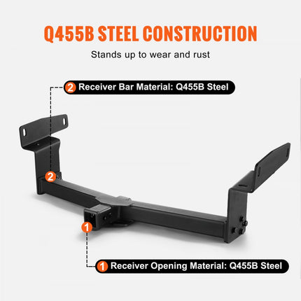 VEVOR Klasse 3 trekhaak, 2" ontvanger, Q455B stalen buisframe, 6000 lbs, multi-fit trekhaak voor kogelmontage, bagagerek, fietsenrek, trekhaak, zwart
