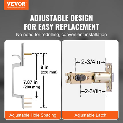 VEVOR voordeurkrukset deurkruk 2-3/8 inch tot 2-3/4 inch deurkrukset van zinklegering, deurbeslag deurkruk deurklink 1-3/8 inch tot 1-3/4 inch passende deurdikte