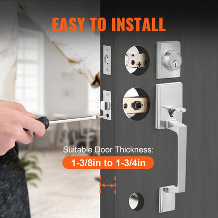 VEVOR voordeurkruk en grendelset, satijnnikkel vierkante handgreepset met hendeldeurhandgreep, enkele cilinder instapdeurhandgreep Deurhandgreep voor rechts- en linkshandige ingangs- en voordeuren