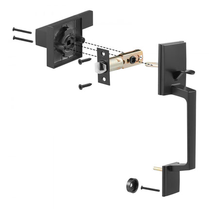 VEVOR Deurkruk voordeur, matzwarte vierkante handgreepset met hendel Deurkruk zonder slot, verstelbare gatafstand, toegangsdeurhandgreep voor rechts- en linkshandige ingang en voordeur