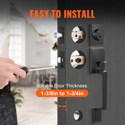 VEVOR voordeurkruk en grendelset, matzwarte vierkante handgreepset met hendeldeurkruk, enkele cilinder instapdeurkruk met omgekeerde functie voor rechts- en linkshandige ingangs- en voordeuren